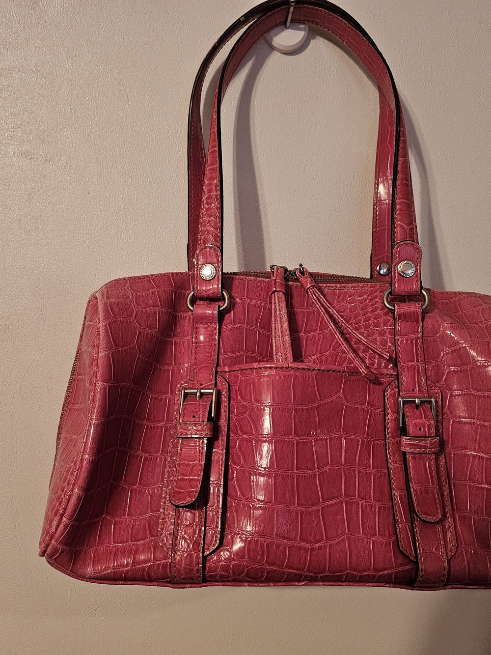 Liz Claiborne Women's Croc-Embossed Pink Satchel Bag